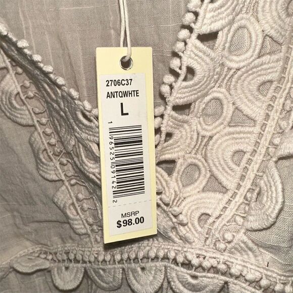 NWT Max Studio Women's White Boho Blouse Size L 3/4 Sleeve Scoop Neck Bin K - Picture 6 of 7